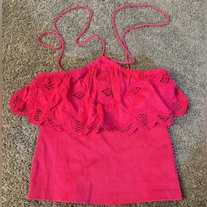 Anthropologie Hot Pink Ruffled Halter Top